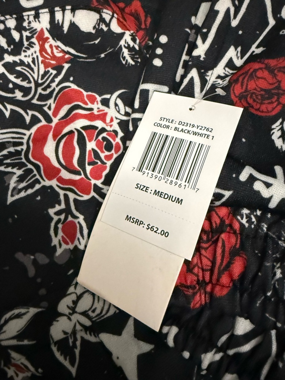 fresh Black Graphic Sweatpants with Red & White Rose Print - Picture 3 of 4